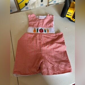 Smocked Blessing Veggie Tales Red / orange Gingham Baby Romper
